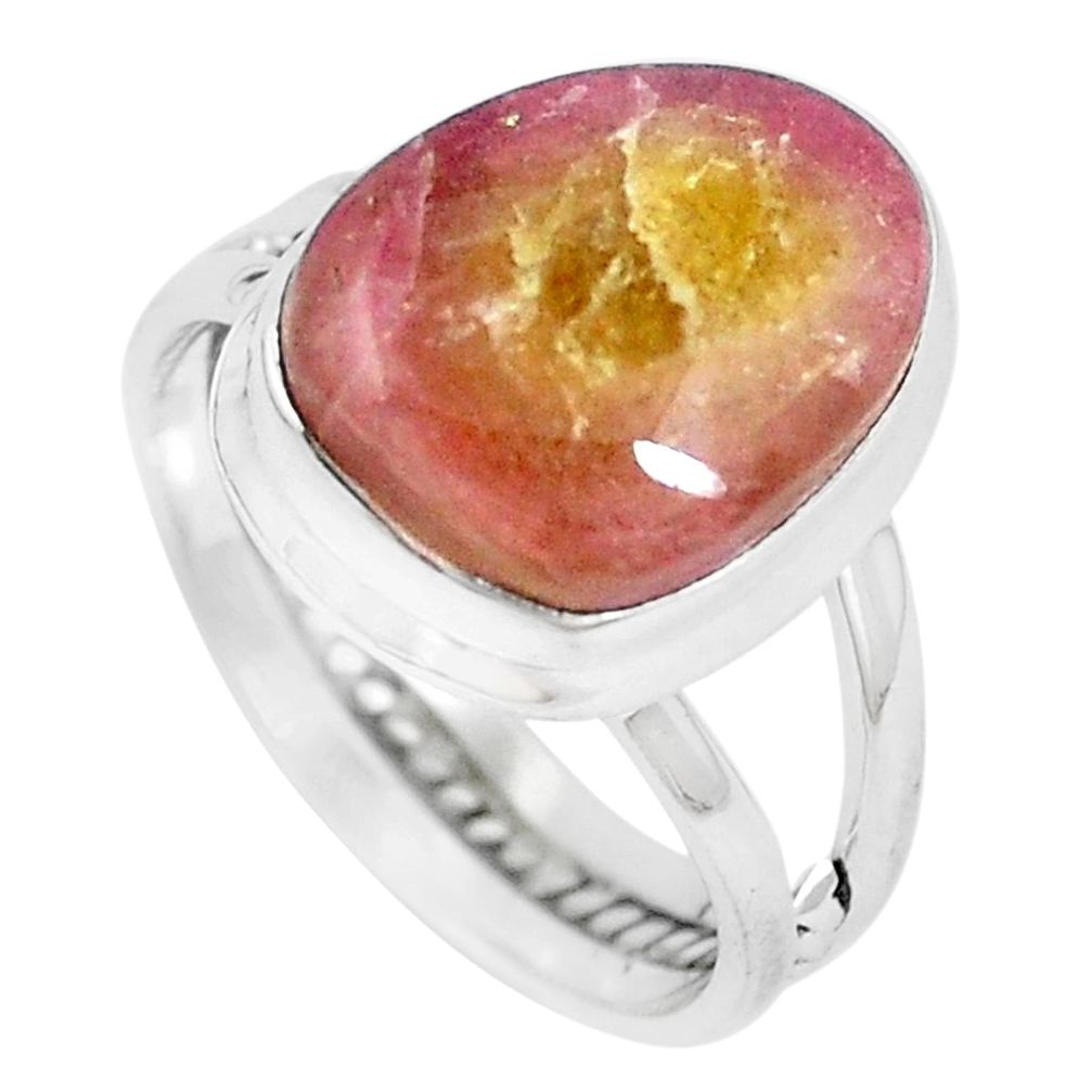 Natural pink bio tourmaline 925 sterling silver ring size 6.5 m80969