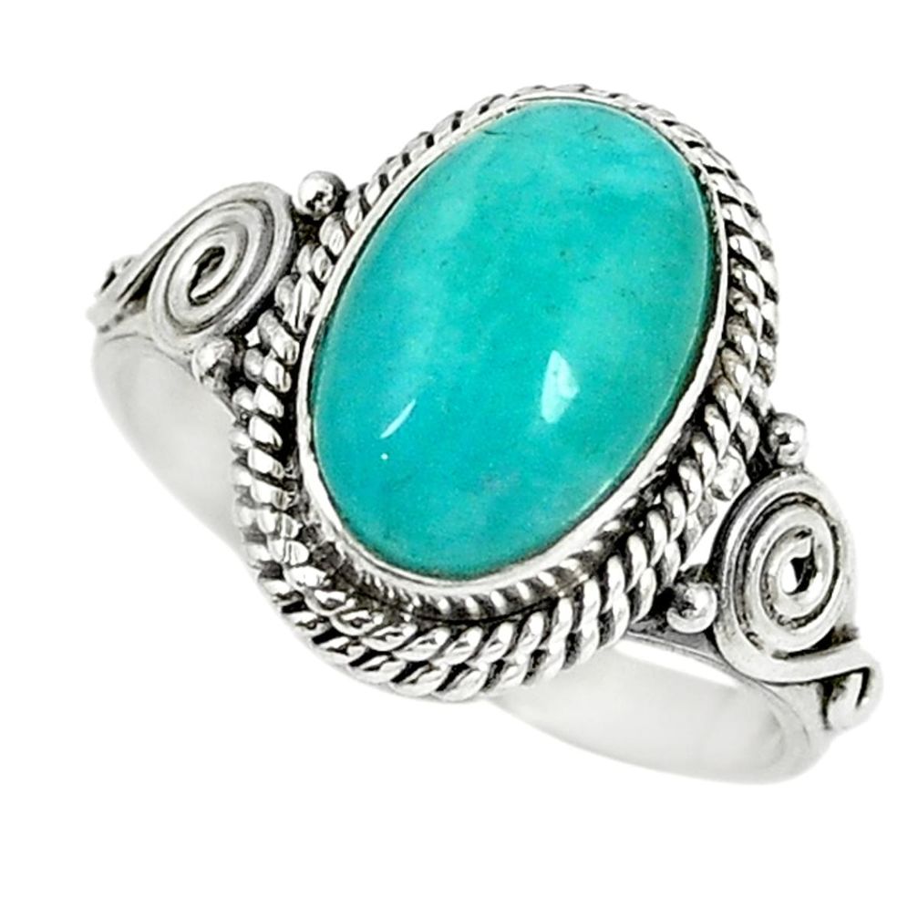 925 silver natural green peruvian amazonite solitaire ring size 8.5 m8097
