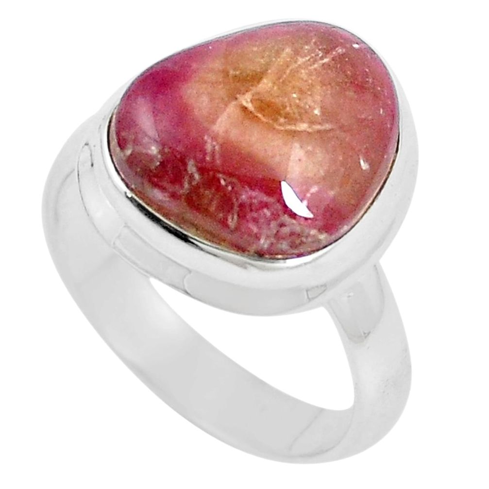 Natural pink bio tourmaline 925 sterling silver ring size 6 m80970