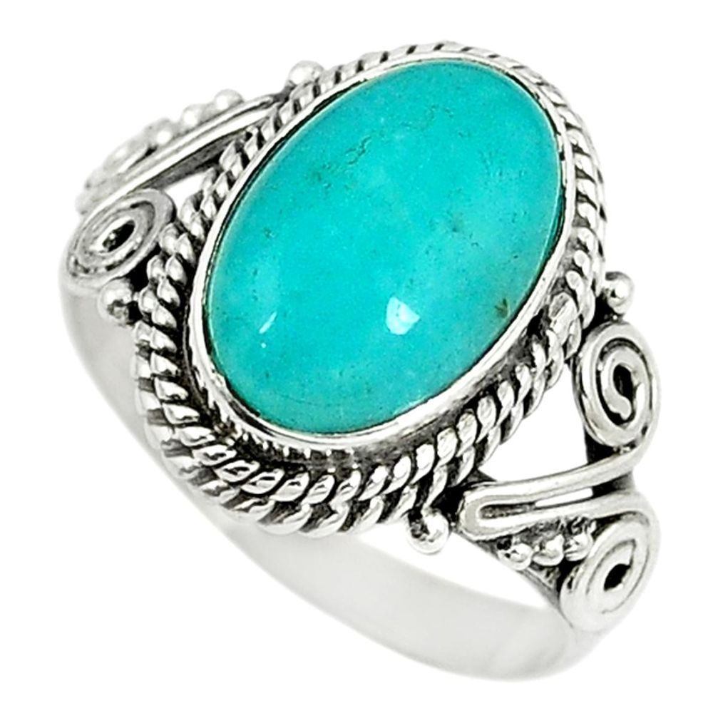 Natural green peruvian amazonite 925 sterling silver solitaire ring size 7 m8098