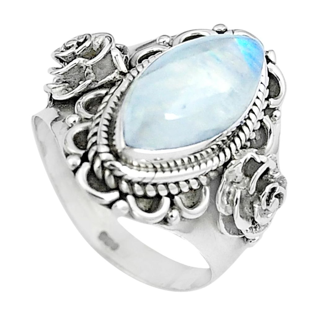 Natural rainbow moonstone 925 sterling silver ring jewelry size 6 m81034