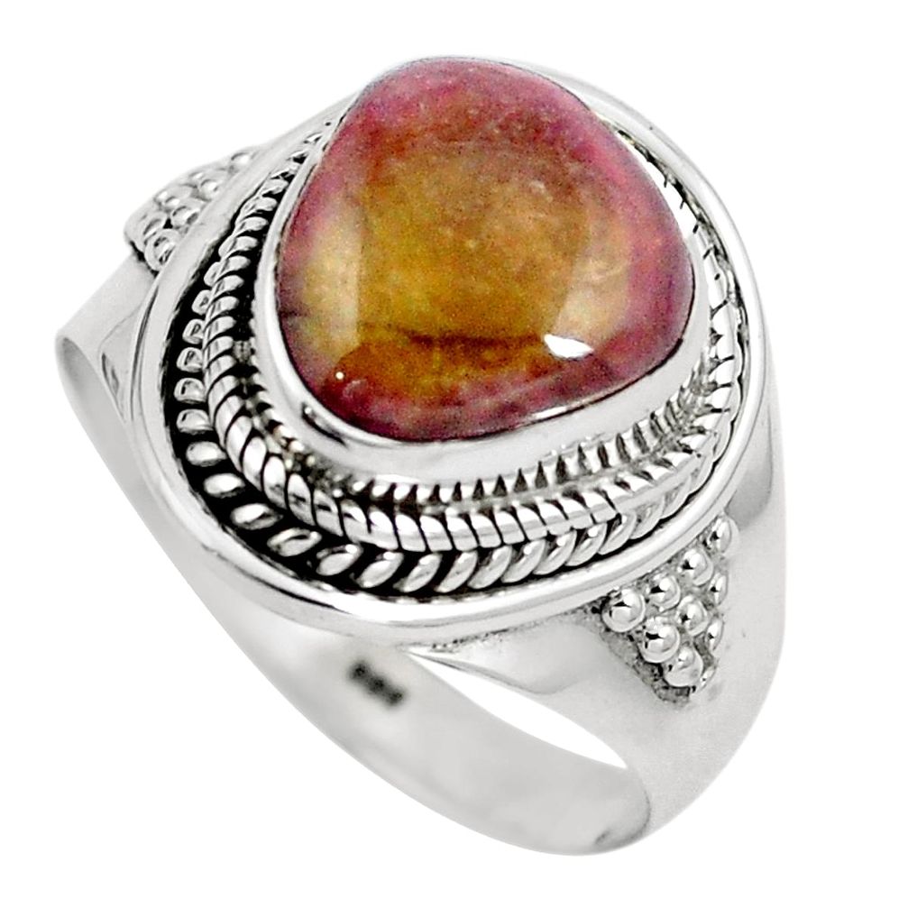 Natural pink bio tourmaline 925 sterling silver ring jewelry size 8 m82693