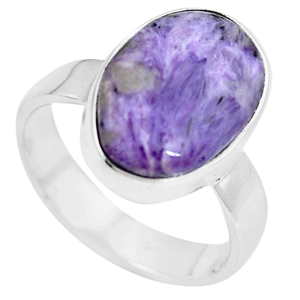 7.54cts natural purple charoite (siberian) 925 silver ring size 7.5 m83011