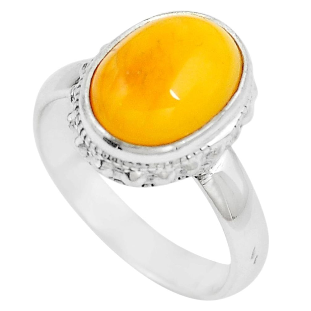 Natural yellow amber bone 925 sterling silver solitaire ring size 6.5 m83021