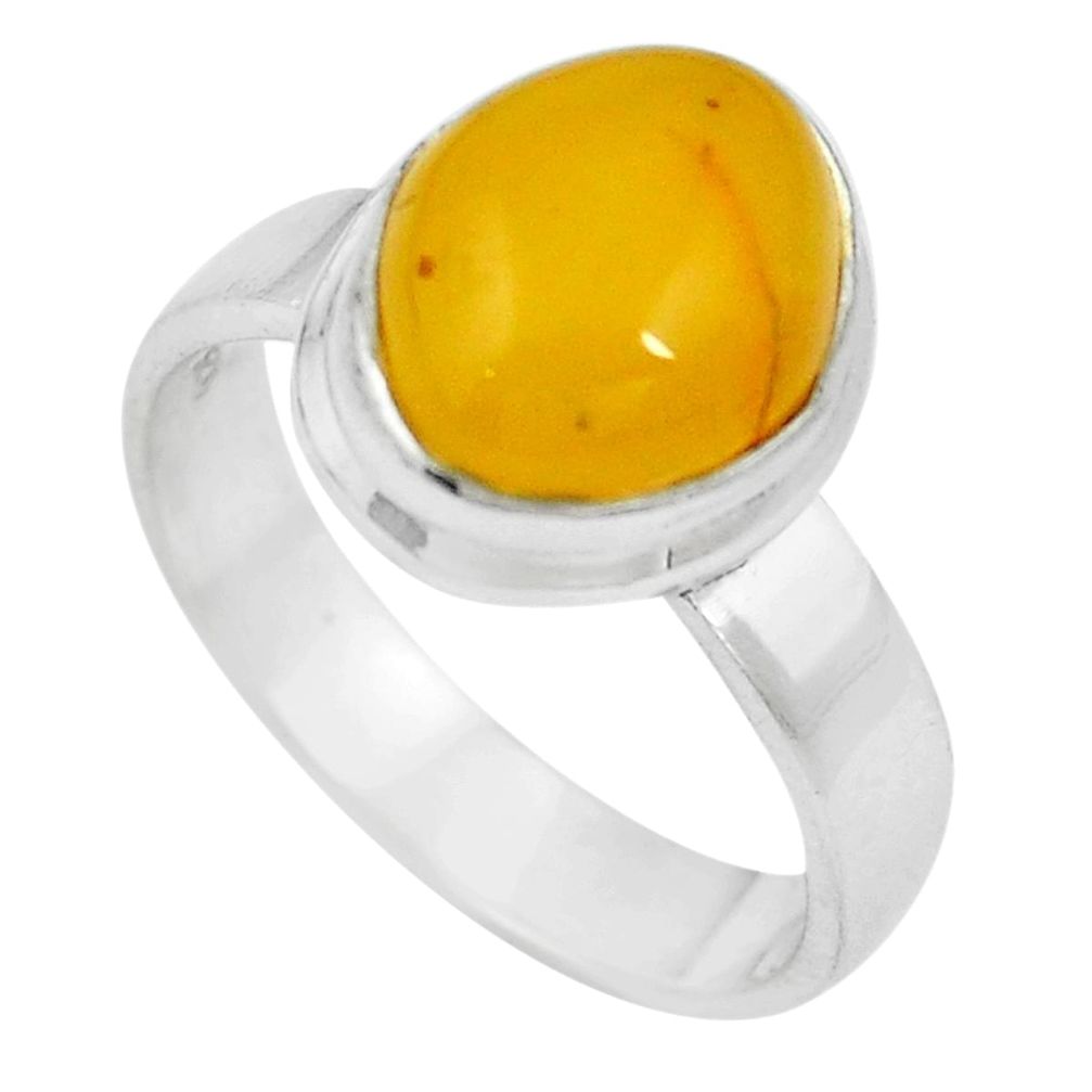 Natural yellow amber bone 925 sterling silver solitaire ring size 7.5 m83022