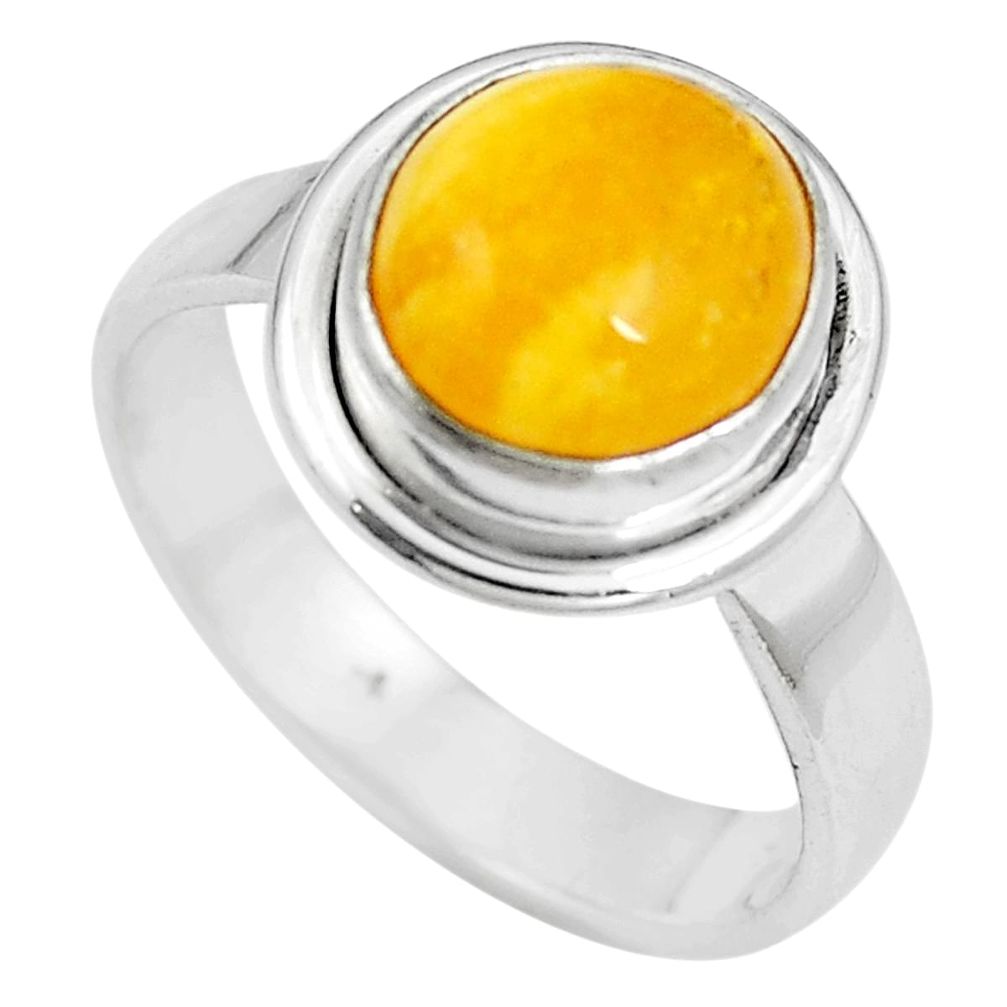 Natural yellow amber bone 925 sterling silver solitaire ring size 8.5 m83023