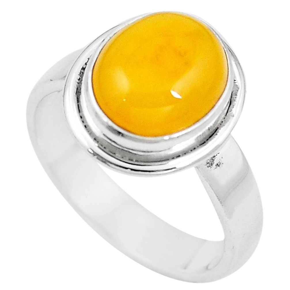 925 sterling silver natural yellow amber bone solitaire ring size 8 m83024
