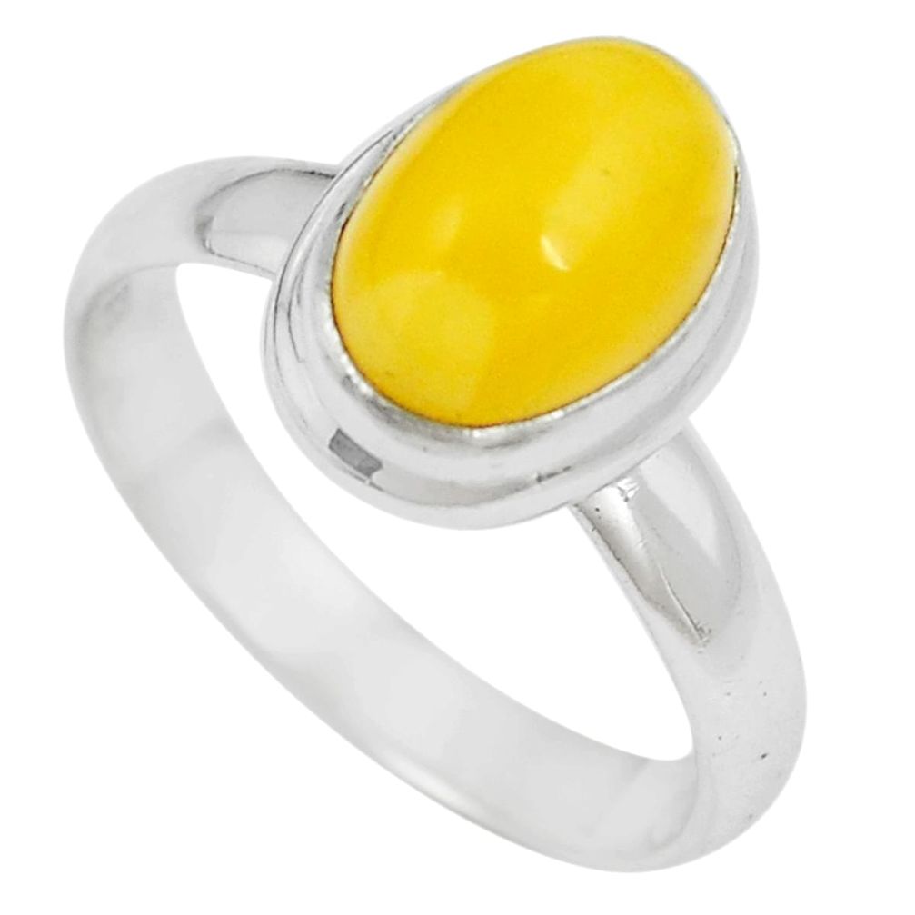 Natural yellow amber bone 925 sterling silver solitaire ring size 8 m83027