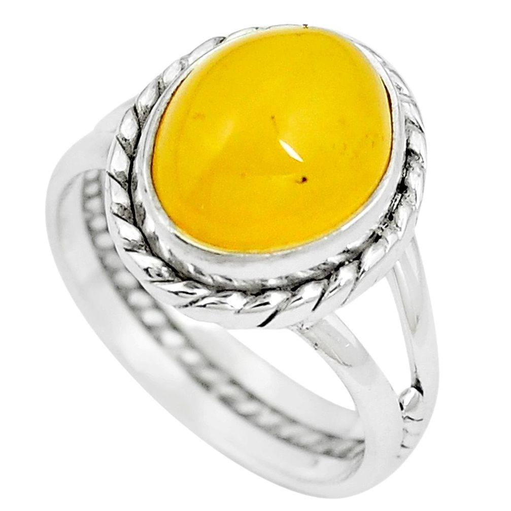 Natural yellow amber bone 925 sterling silver solitaire ring size 7 m83032