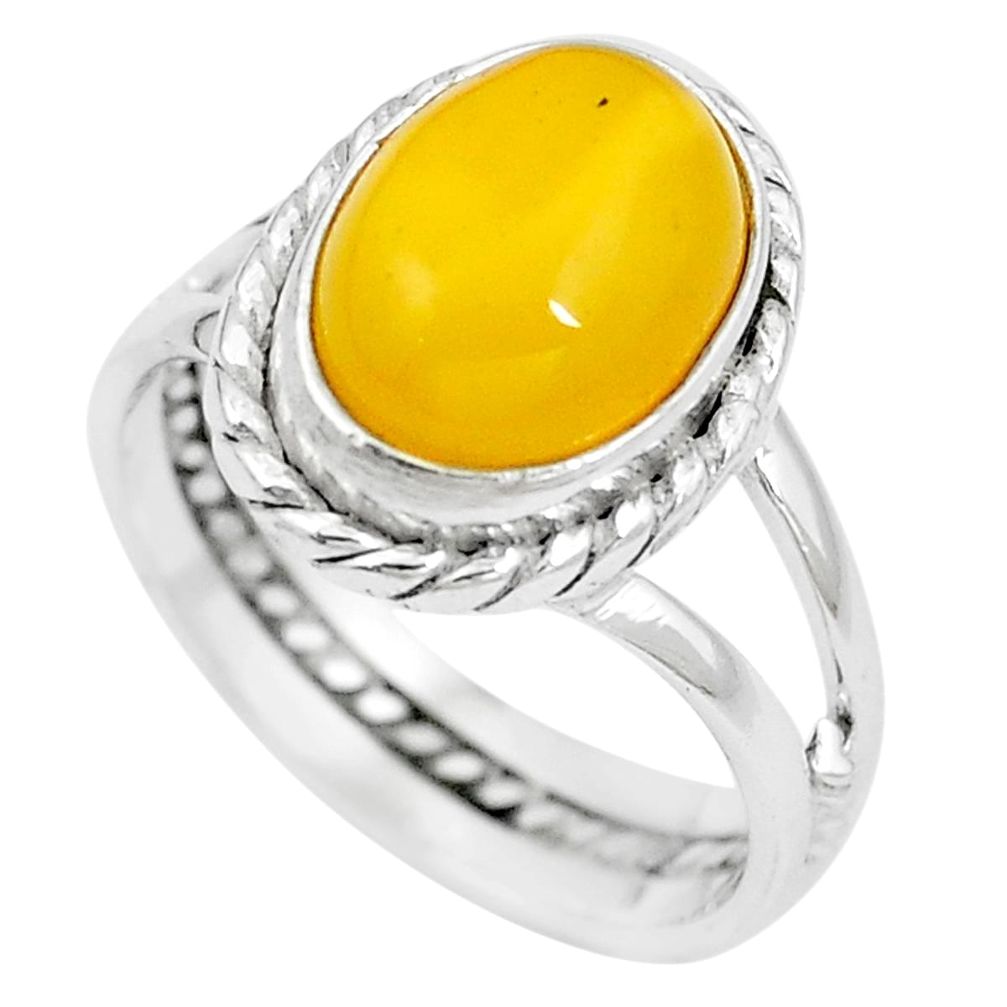 Natural yellow amber bone 925 sterling silver solitaire ring size 7 m83033