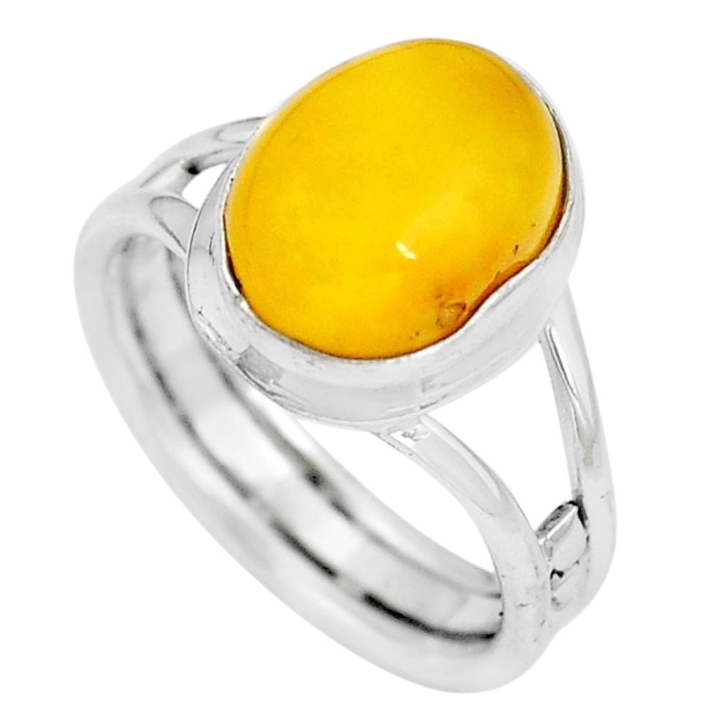 Natural yellow amber bone 925 sterling silver solitaire ring size 6.5 m83036