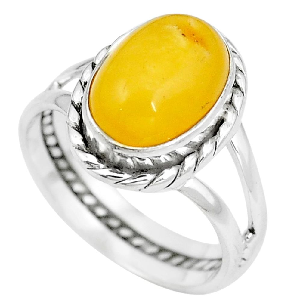 Natural yellow amber bone 925 sterling silver solitaire ring size 7 m83037