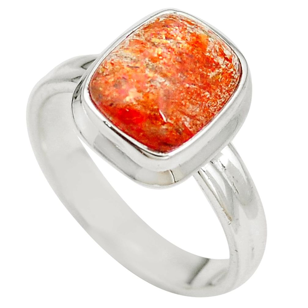 5.13cts natural orange sunstone (hematite feldspar) silver ring size 8 m83041