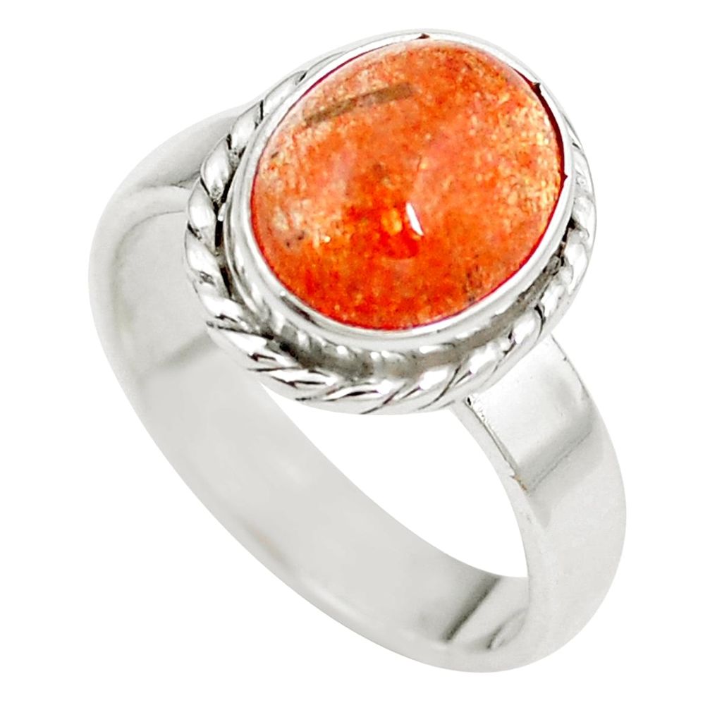 5.53cts natural orange sunstone (hematite feldspar) silver ring size 7.5 m83045