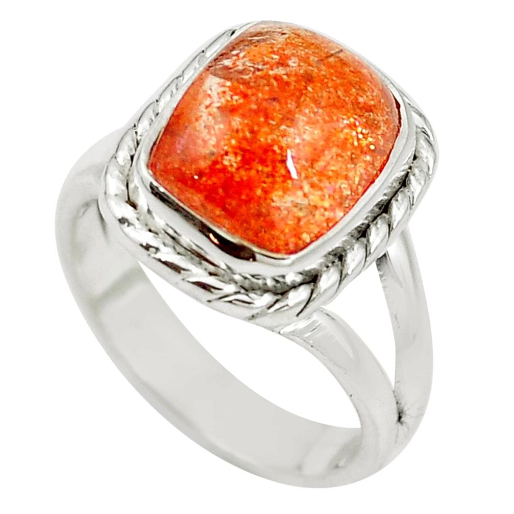 5.53cts natural orange sunstone (hematite feldspar) silver ring size 6 m83048