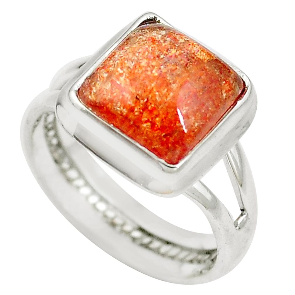 5.13ct natural orange sunstone hematite feldspar 925 silver ring size 6.5 m83052