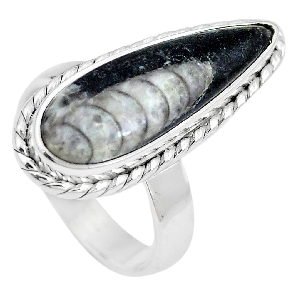 Natural black orthoceras 925 sterling silver ring jewelry size 8 m83061