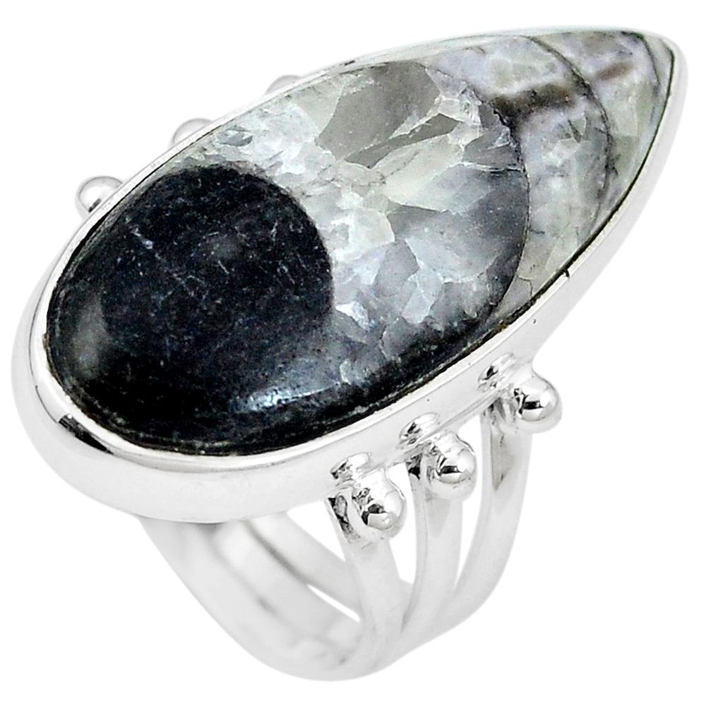 Natural black orthoceras 925 sterling silver ring jewelry size 8.5 m83078