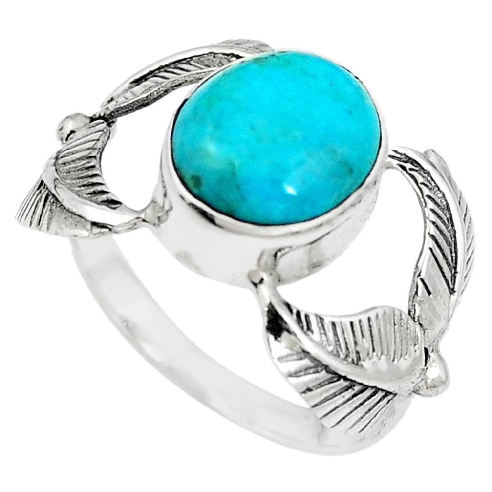 Blue copper turquoise 925 sterling silver feather ring jewelry size 10 m83571