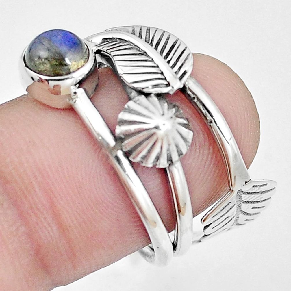 Natural blue labradorite 925 sterling silver deltoid leaf ring size 7 m83597