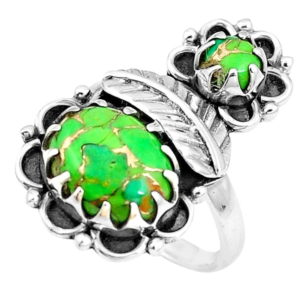 Green copper turquoise 925 silver deltoid leaf ring jewelry size 6.5 m83651