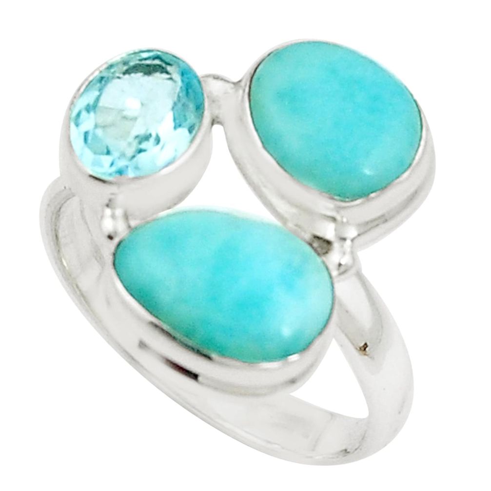 Natural blue larimar topaz 925 sterling silver ring size 9.5 m83987