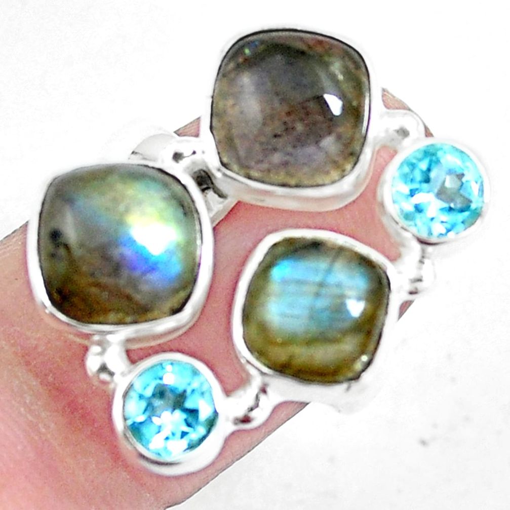 Natural blue labradorite topaz 925 sterling silver ring size 7 m84005