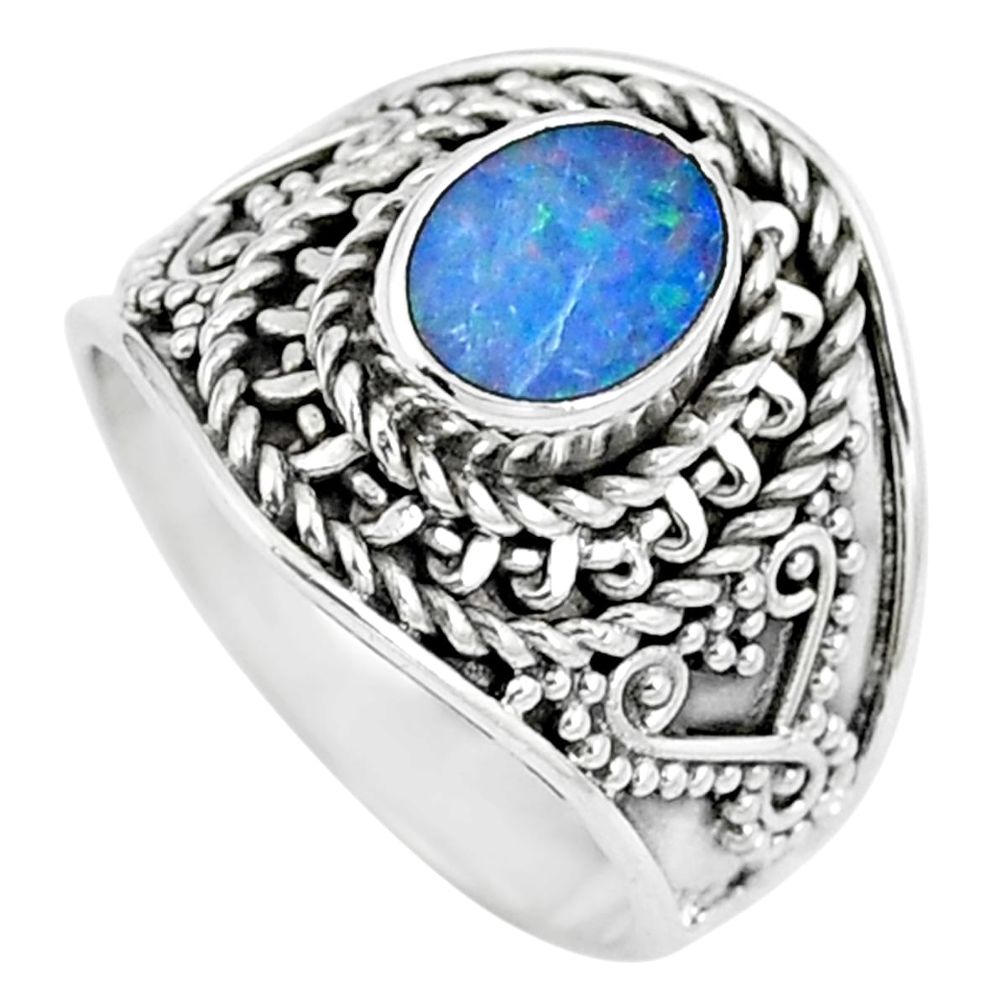 925 silver natural blue doublet opal australian ring jewelry size 7 m84144