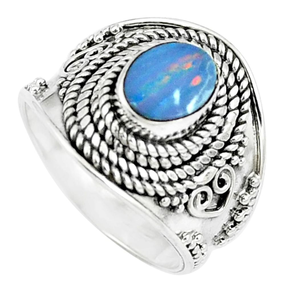 Natural blue doublet opal australian 925 sterling silver ring size 7 m84147