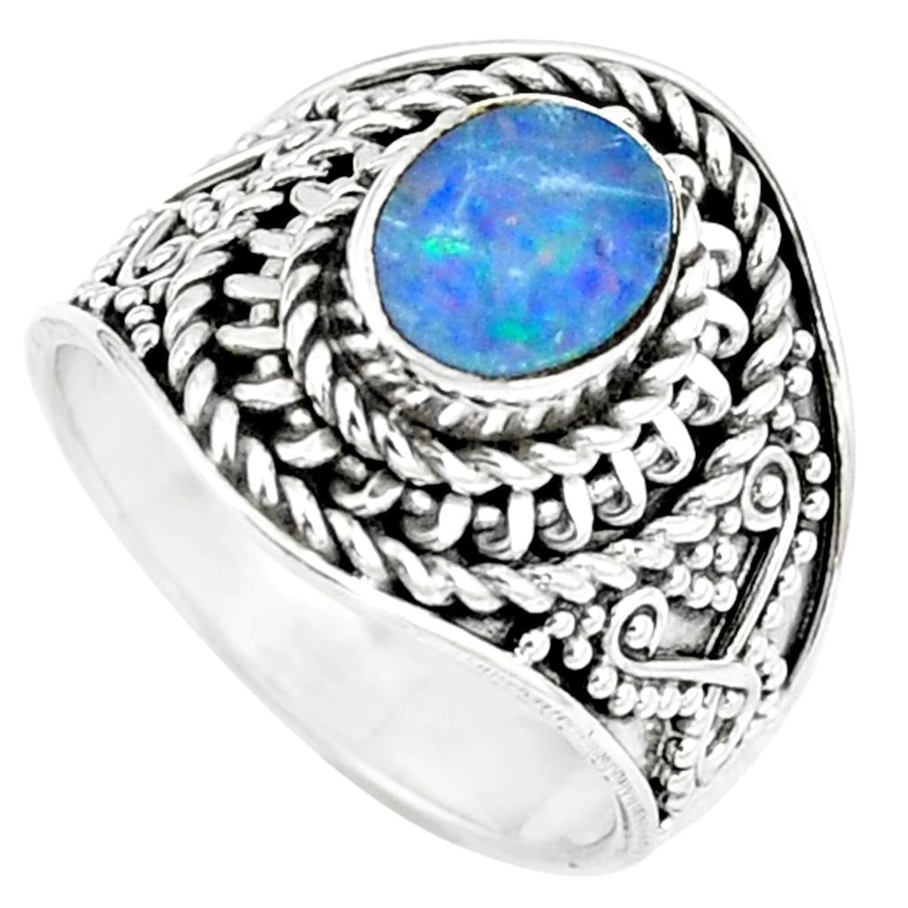 925 silver natural blue doublet opal australian ring jewelry size 6 m84152