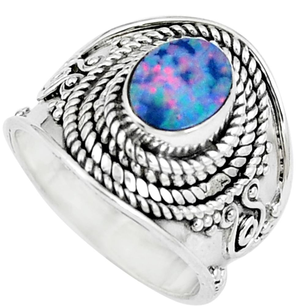 Natural blue doublet opal australian 925 silver ring jewelry size 6 m84158