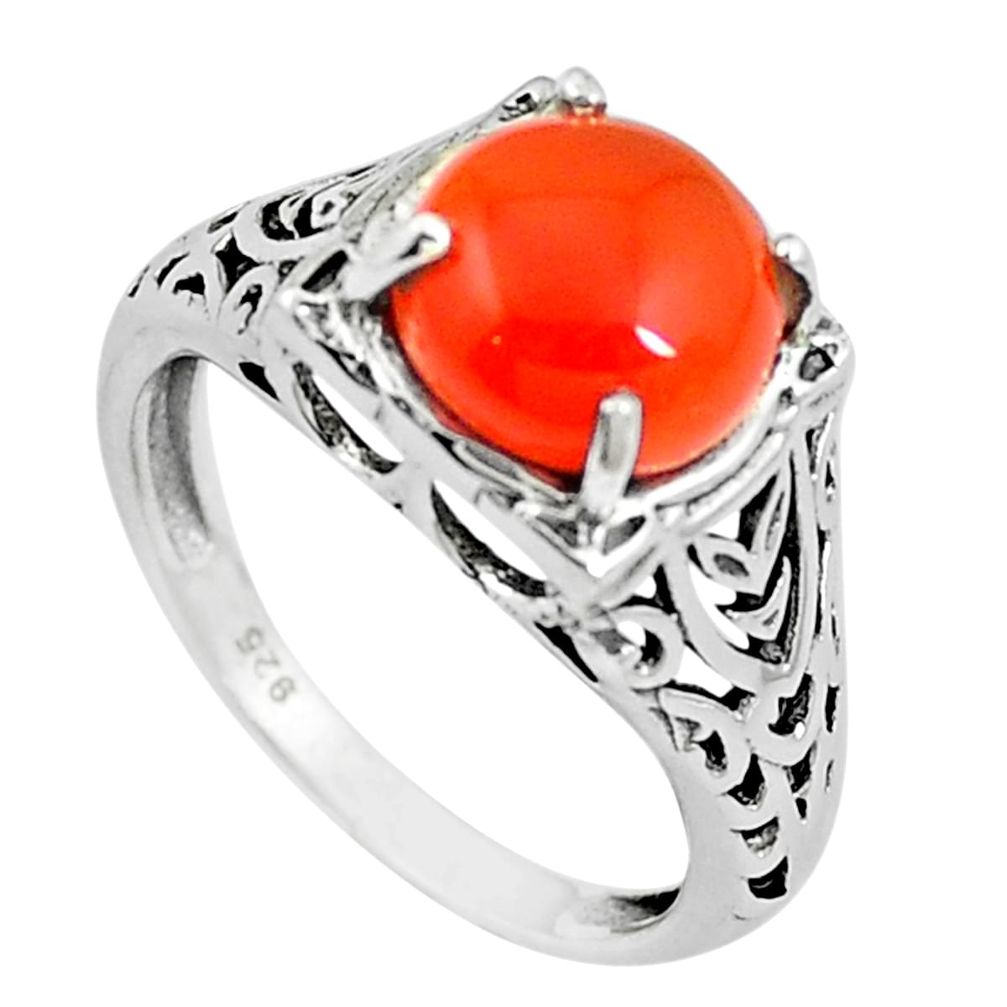 Natural orange cornelian (carnelian) 925 silver ring jewelry size 7.5 m84166