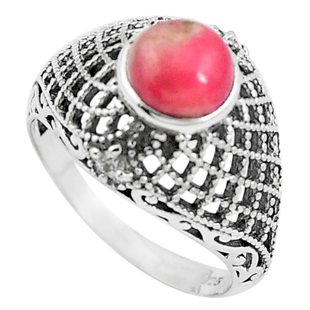 Natural pink rhodochrosite inca rose (argentina) 925 silver ring size 7.5 m84167