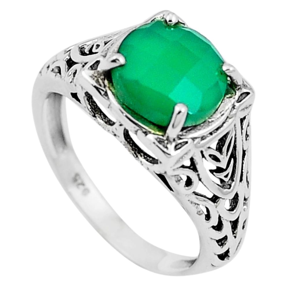 925 sterling silver natural green chalcedony ring jewelry size 7.5 m84174