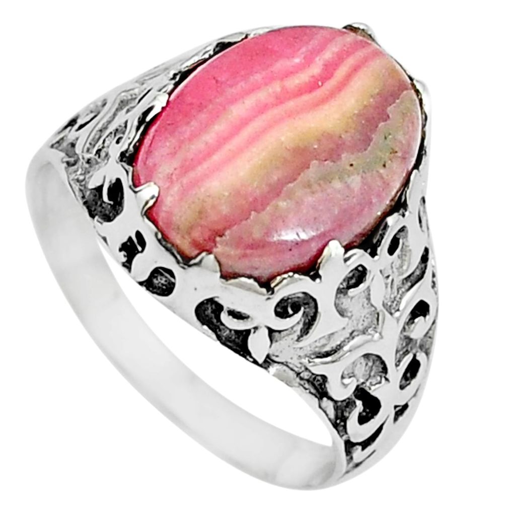 6.57cts natural pink rhodochrosite rose 925 silver ring size 8.5 m84181