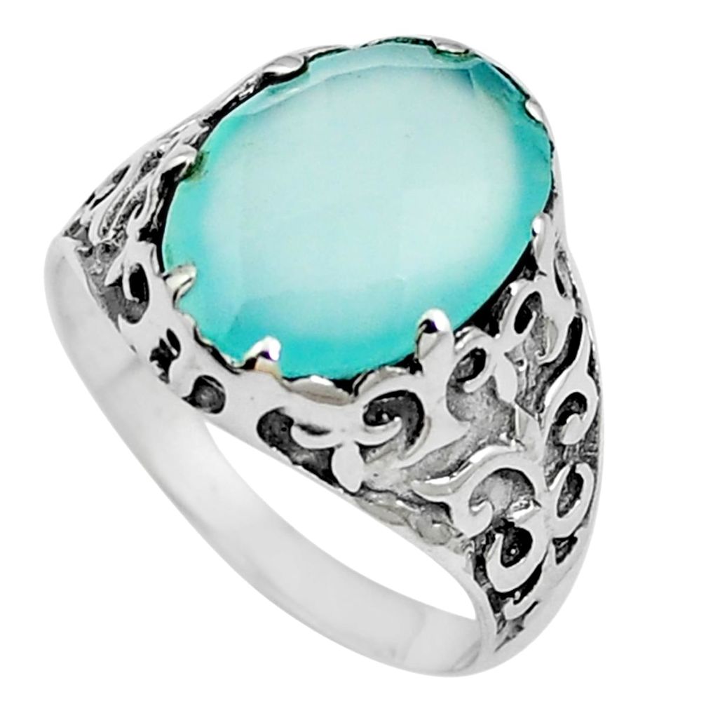 6.39cts natural blue chalcedony 925 sterling silver ring jewelry size 8.5 m84183