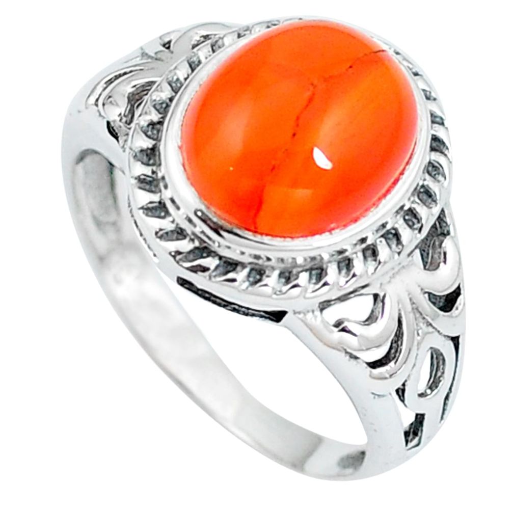 925 silver natural orange cornelian oval solitaire ring size 6.5 m84204