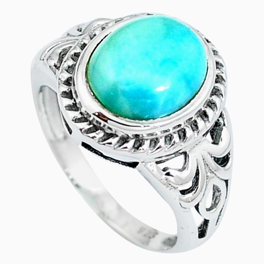 Natural blue larimar 925 sterling silver solitaire ring jewelry size 7 m84210