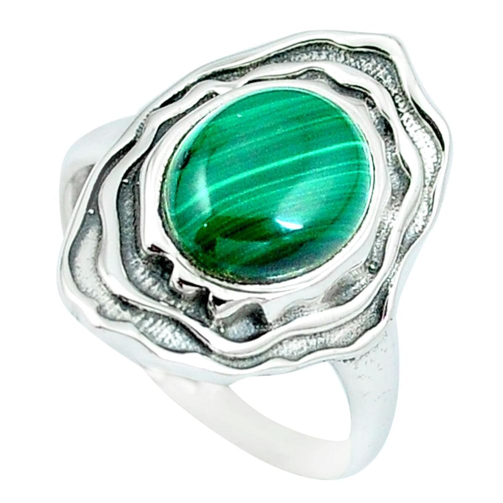 Natural green malachite (pilot's stone) 925 silver solitaire ring size 8 m84245