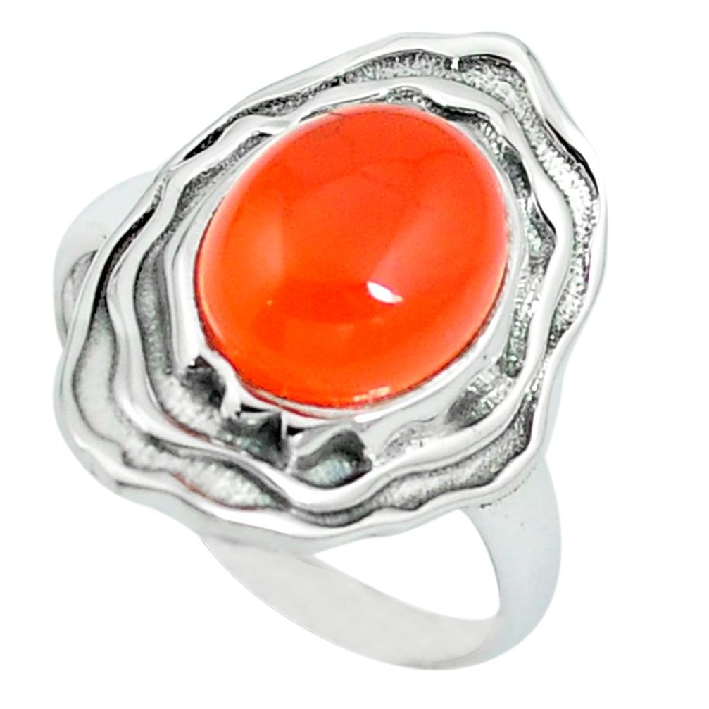 Natural orange cornelian (carnelian) 925 silver solitaire ring size 8 m84248