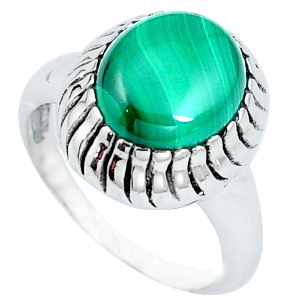 Natural malachite (pilot's stone) 925 silver solitaire ring size 8.5 m84262