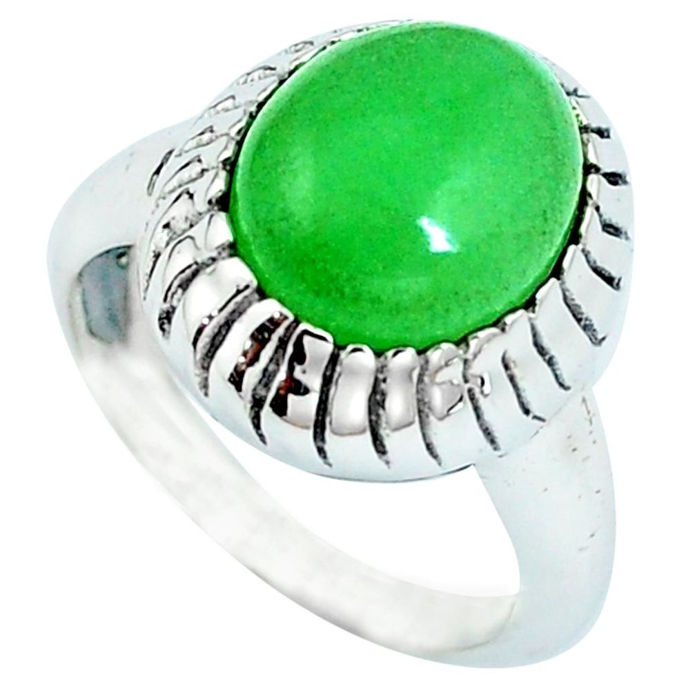 Natural green chalcedony 925 sterling silver solitaire ring size 7 m84263