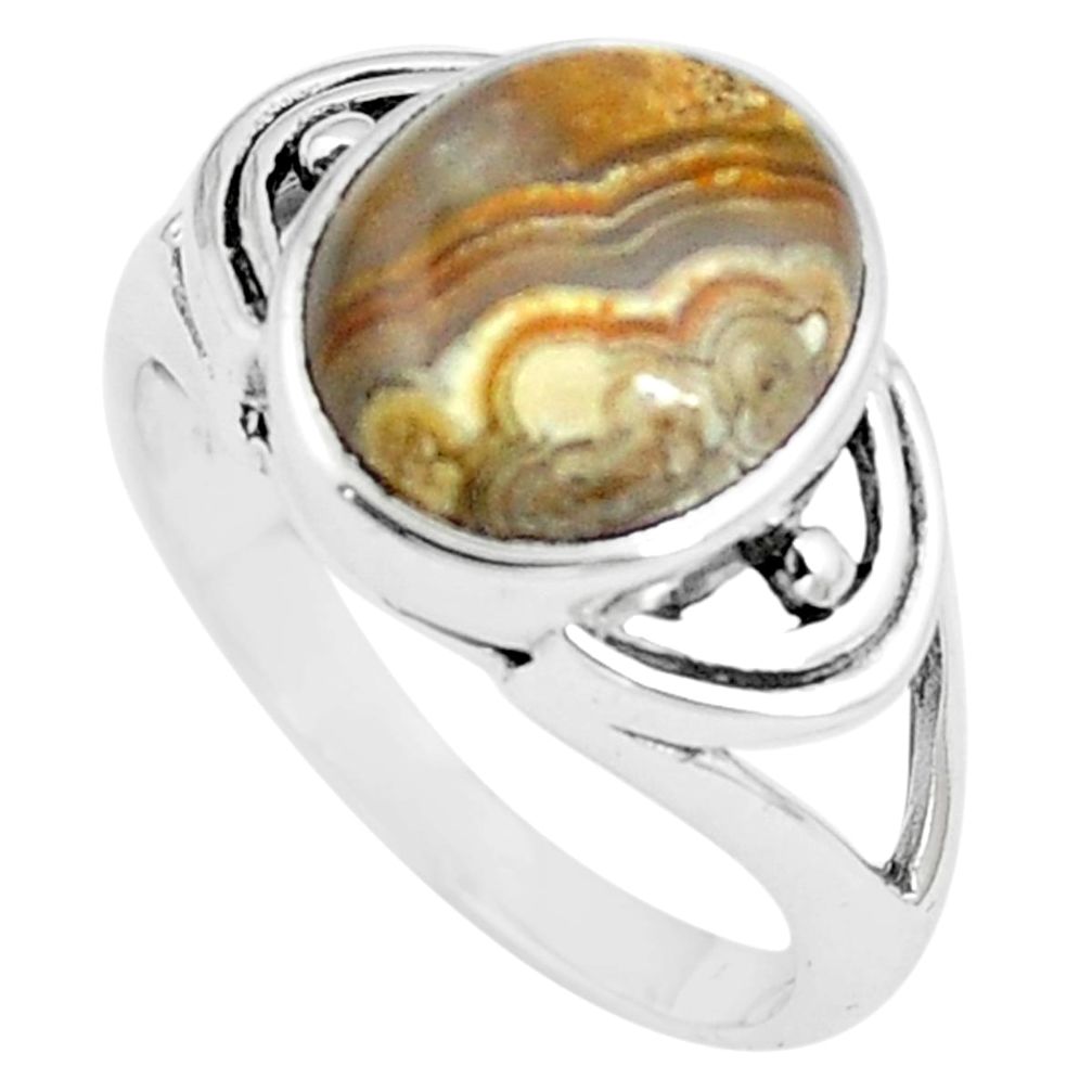 925 silver natural mexican laguna lace agate solitaire ring size 8.5 m84288