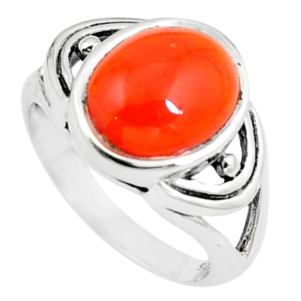 Natural orange cornelian (carnelian) 925 silver solitaire ring size 6.5 m84289