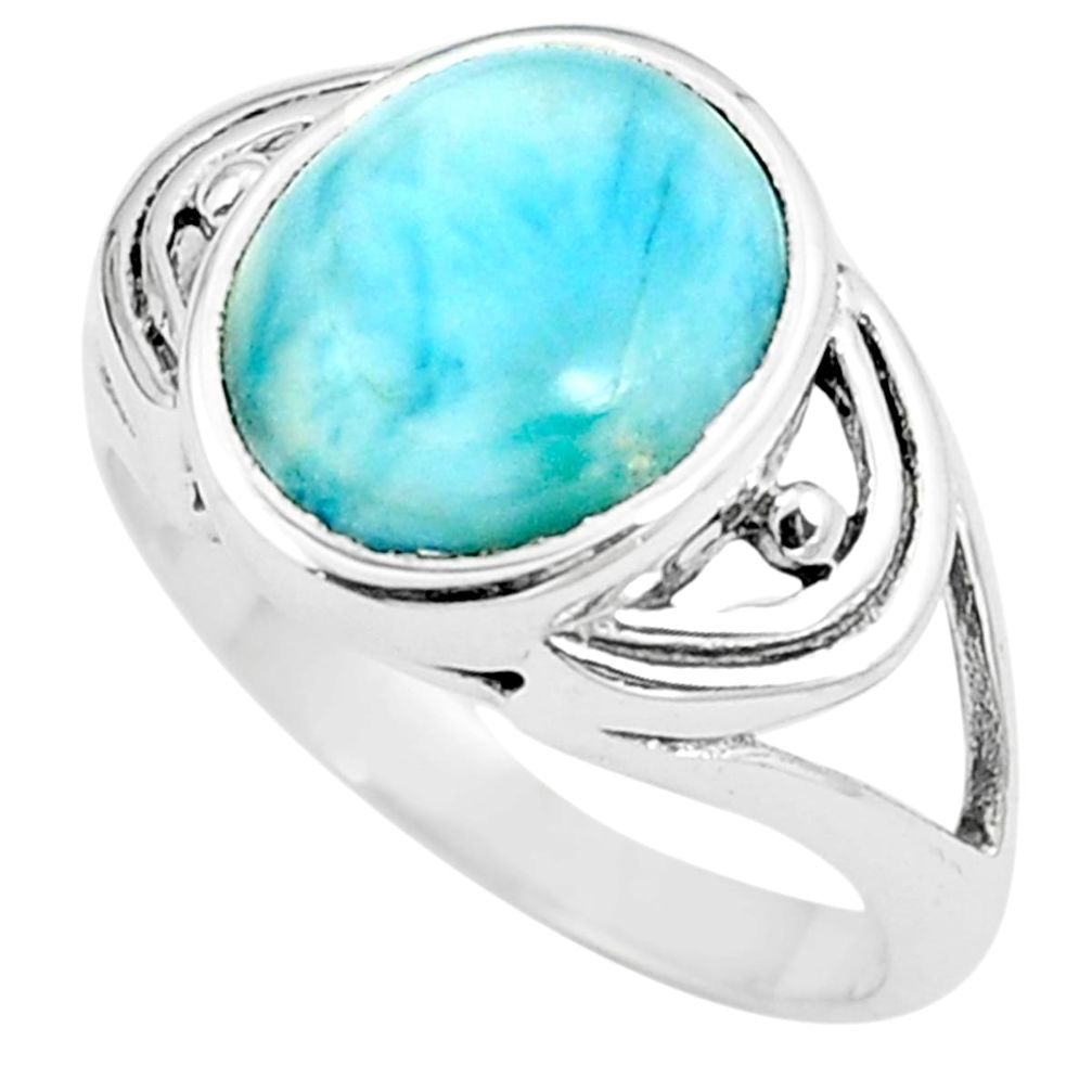 Natural blue larimar 925 sterling silver solitaire ring size 7.5 m84295