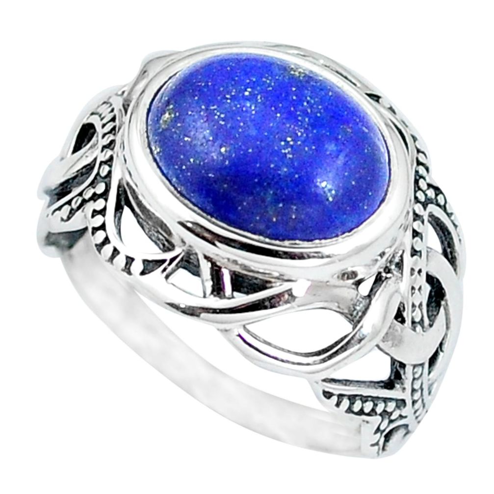 Natural blue lapis lazuli 925 sterling silver solitaire ring size 7.5 m84305