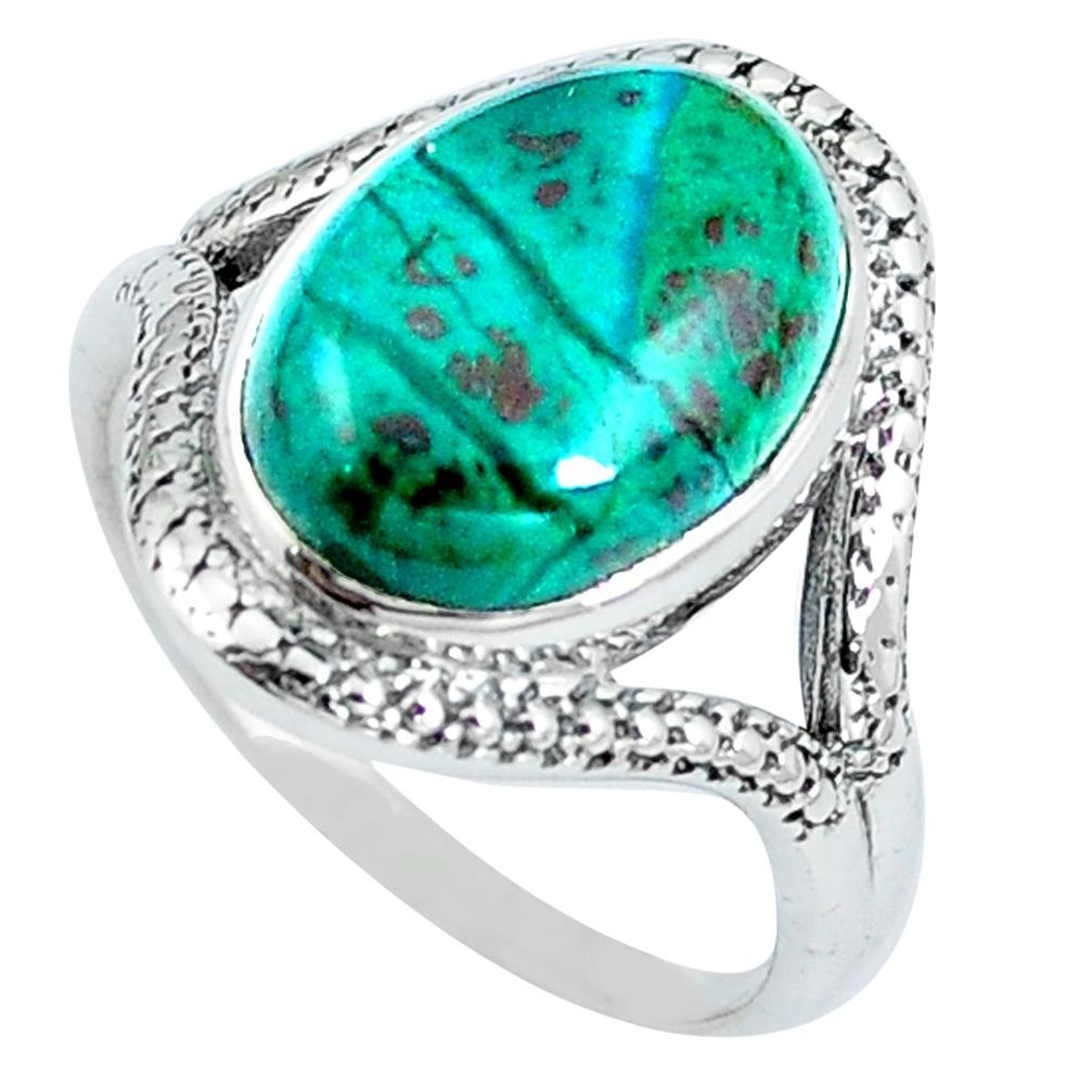 925 sterling silver natural green chrysocolla solitaire ring size 8 m84310