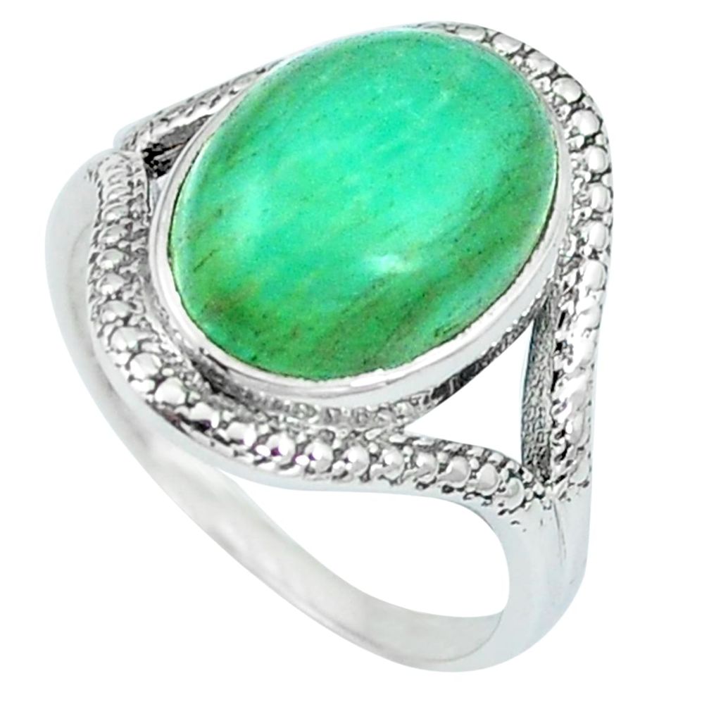 925 silver natural green peruvian amazonite oval solitaire ring size 7.5 m84316