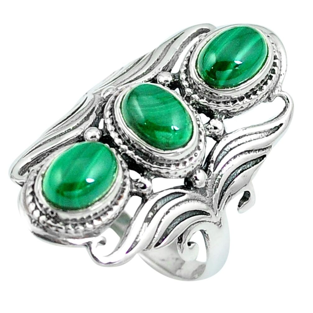 Natural green malachite (pilot's stone) 925 silver ring jewelry size 8 m84332