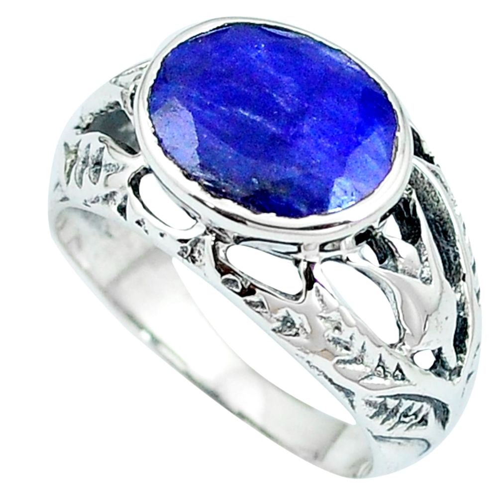 Natural blue sapphire 925 sterling silver solitaire ring size 8.5 m84343